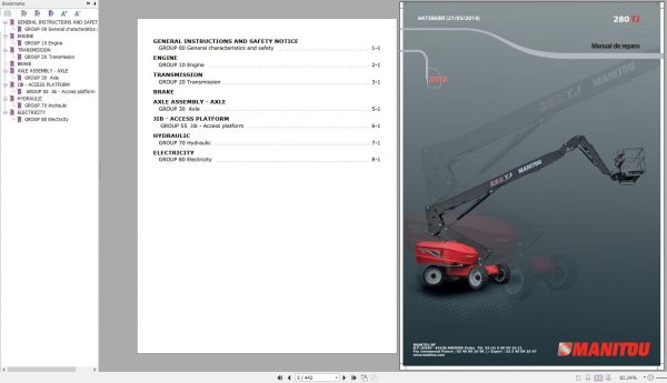 Manitou Work Platforms 280 TJ Repair Manual 647386BR 05.2014 PT 1