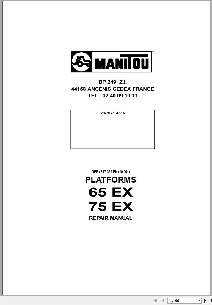 Manitou Work Platforms 65ELX 75ELX Repair Manual 547322EN 01 1