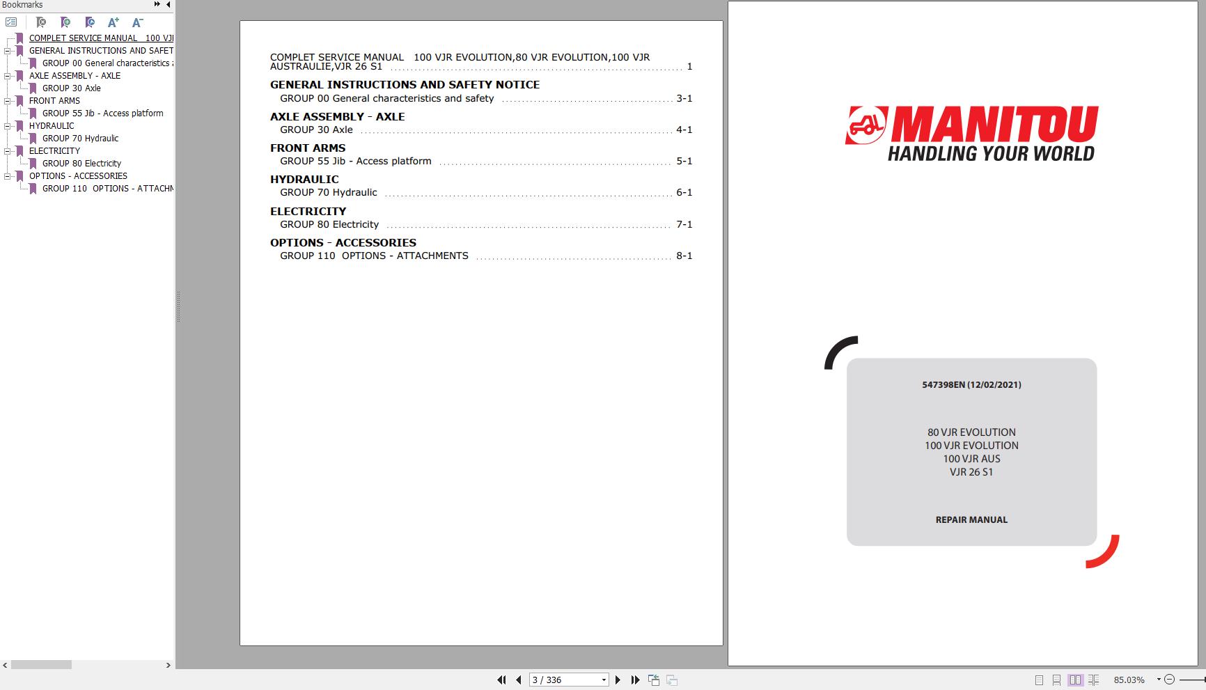 Manitou Work Platforms 78 XE Repair Manual 547359EN 07 1