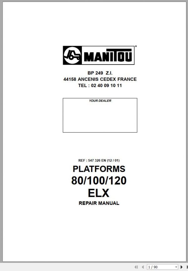 Manitou Work Platforms 80 VJR 100 VJR EVOLUTION 100 VJR AUS VJR 26 S1 Repair Manual 547398EN 02 1