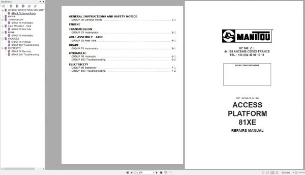 Manitou Work Platforms 80VJR 105VJR2 110VJR2 Repair Manual 547357EN 03 1