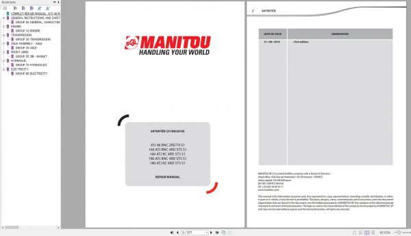 Manitou Work Platforms ATJ 46 160 ATJ 180 ATJ RNC 2RD T4 S1 Genuine Parts Catalogue 647697EN 08 1
