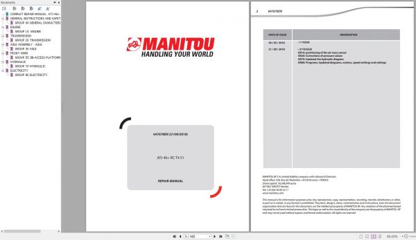 Manitou Work Platforms ATJ 46 RC T4 S1 Genuine Parts Catalogue 647678EN 09 1