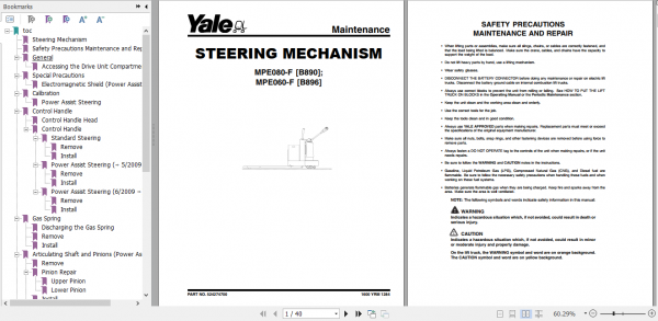 Yale Class 3 Electric Motor Hand Trucks B890 MPE080 F Service Manual 2