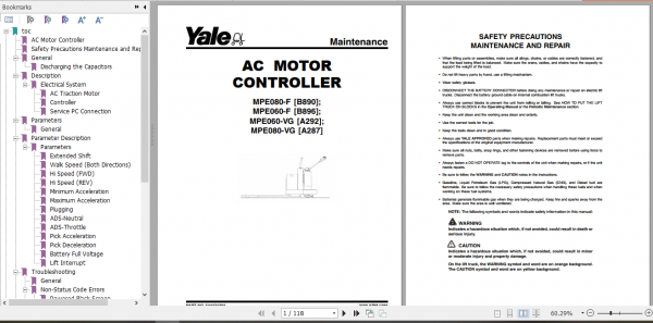 Yale Class 3 Electric Motor Hand Trucks B890 MPE080 F Service Manual 4