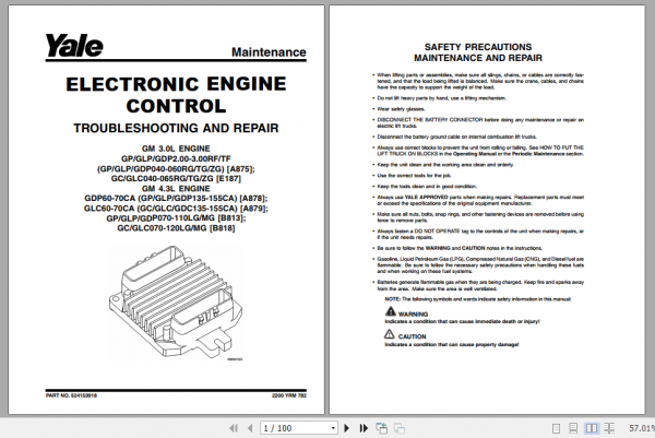 Yale Class 5 Internal Combustion Engine Trucks A878 GPGDPGLP135 155CA Service Manual 2