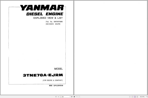 Yanmar Diesel Engine 3TNE78A EJRM Parts Catalog 1
