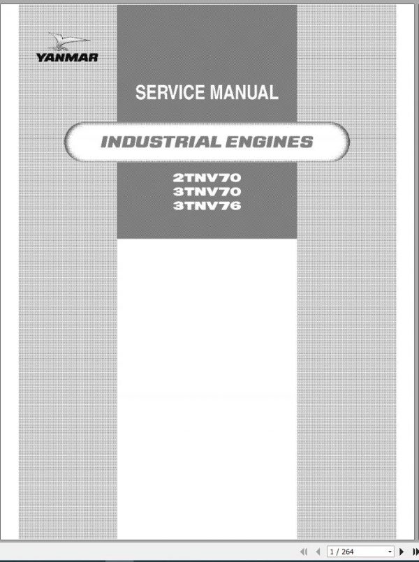 Yanmar Industrial Engines 2TNV70 3TNV70 3TNV76 Service Manuals 0BTNVG00201 2009 1
