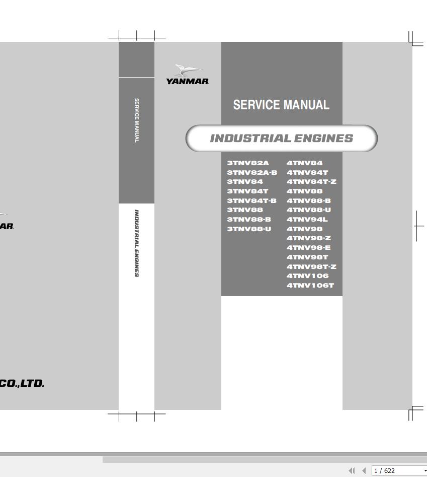 Yanmar Industrial Engines 3TNV82A 4TNV106T Service Manual 0BTNV G00101 1