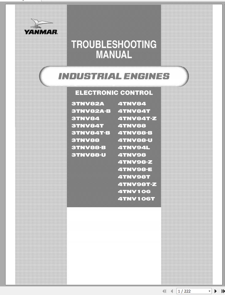 Yanmar Industrial Engines 3TNV82A 4TNV106T Troubleshooting Manual 0DTNV G00600 1