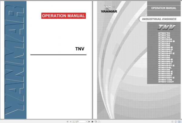 Yanmar Industrial Engines TNV Series 2TNV70 4TNV106T Operation Manual 0ATNV G00101 2005 1