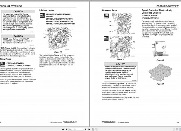 Yanmar Industrial Engines TNV Series 2TNV70 4TNV106T Operation Manual 0ATNV G00101 2005 2