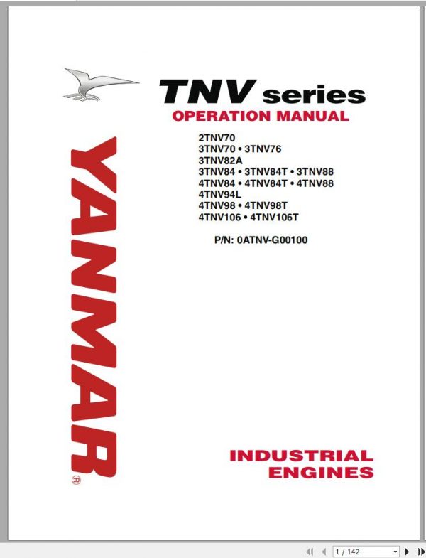 Yanmar Industrial Engines TNV Series 2TNV70 4TNV106T Operator Manual 0ATNV G00100 2005 1
