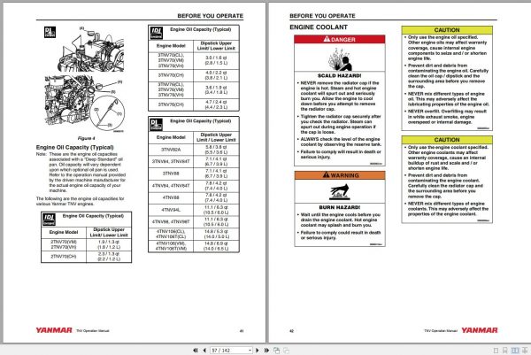 Yanmar Industrial Engines TNV Series 2TNV70 4TNV106T Operator Manual 0ATNV G00100 2005 2