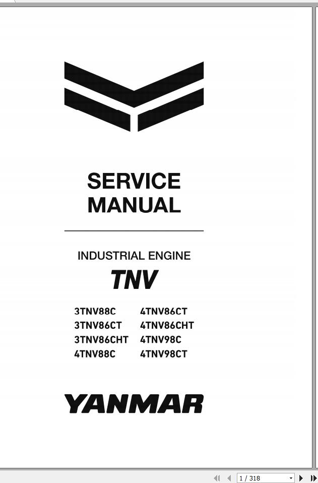 Yanmar Industrial Engines TNV Series 3TNV88C 4TNV98CT Service Manual 0BTN4 EN0026 2018 1
