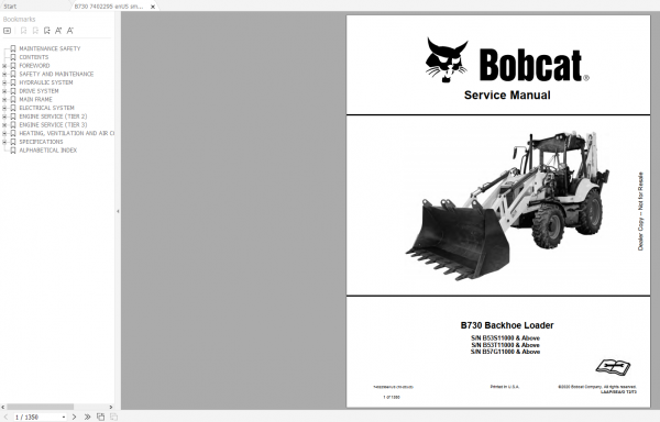 Bobcat Loader Backhoe Loader Service Library 2021 DVD 2