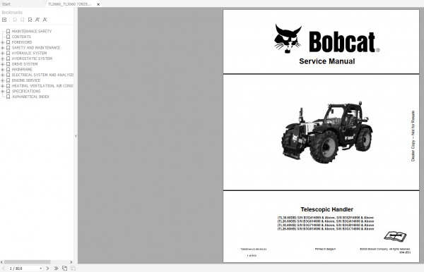 Bobcat VersaHandler TTC Telescopic Handler Full Models Updated 2021 Service Library DVD 3