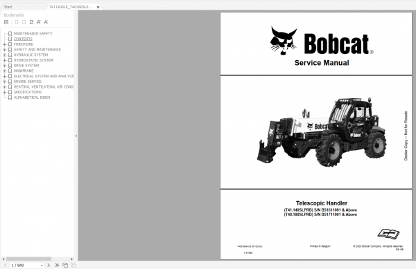 Bobcat VersaHandler TTC Telescopic Handler Full Models Updated 2021 Service Library DVD 5