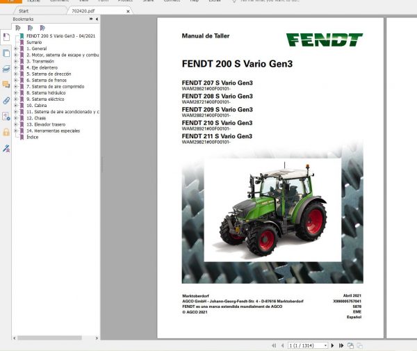 FENDT TRACTOR 17 GB PDF Updated 2022 Diagrams Operator Manual Workshop Manuals Spanish ES DVD 7