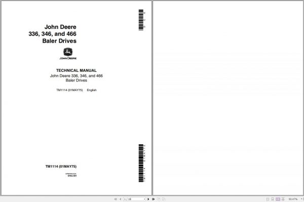 John Deere Baler Drives 336 346 466 Technical Manual TM1114 1
