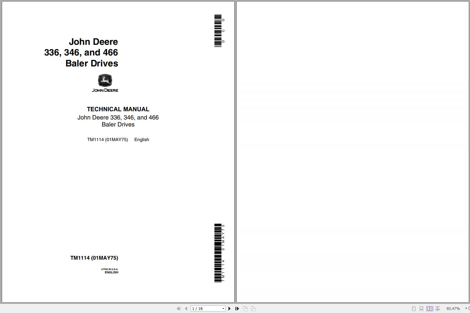 John Deere Baler Drives 336 346 466 Technical Manual TM1114 1