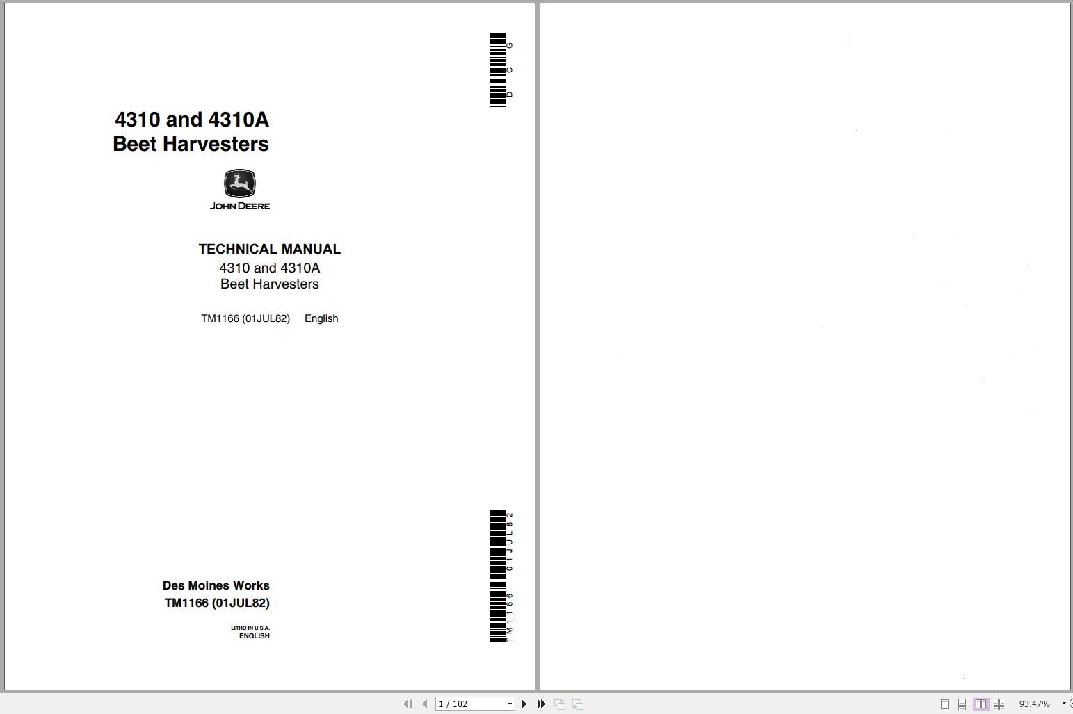 John Deere Beet Harvesters 4310 4310A Technical Manual TM1166 1