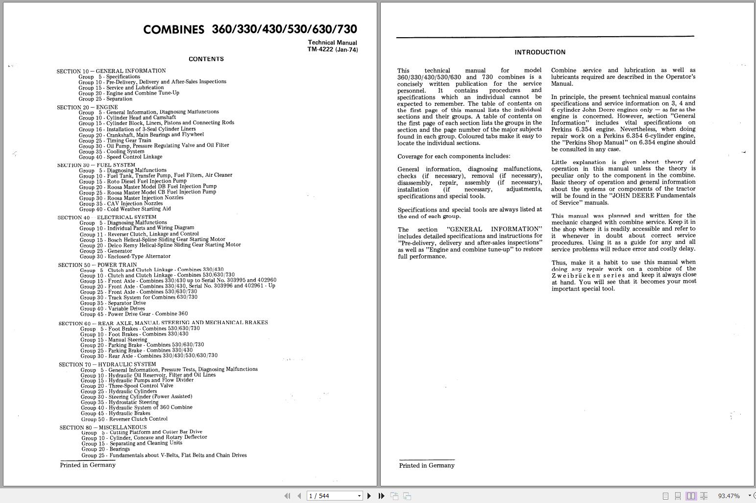 John Deere Combine 360 330 430 530 630 730 Technical Manual TM4222 1