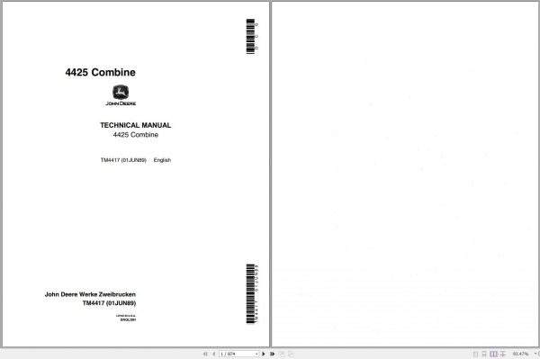 John Deere Combine 4425 Technical Manual TM4417 1