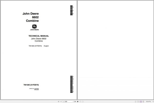 John Deere Combine 6602 Technical Manual TM1080 1