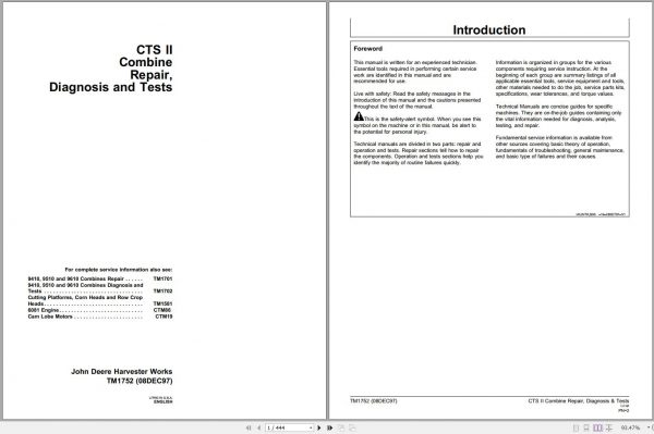 John Deere Combine CTS II Technical Manual TM1752 1