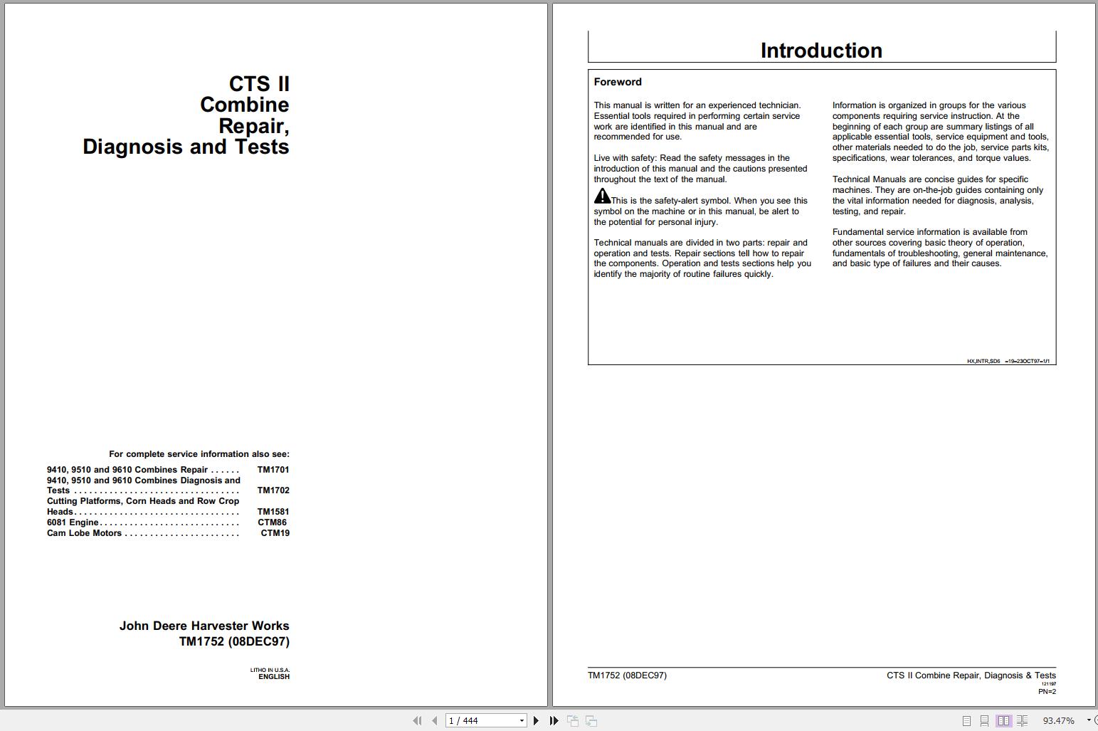 John Deere Combine CTS II Technical Manual TM1752 1