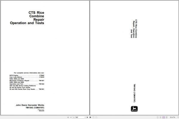 John Deere Combine CTS Rice Technical Manual TM1543 1