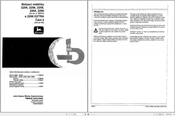 John Deere Combine Harvester 2254 2256 2258 2264 2266 TM4640 Technical Manual CS 1