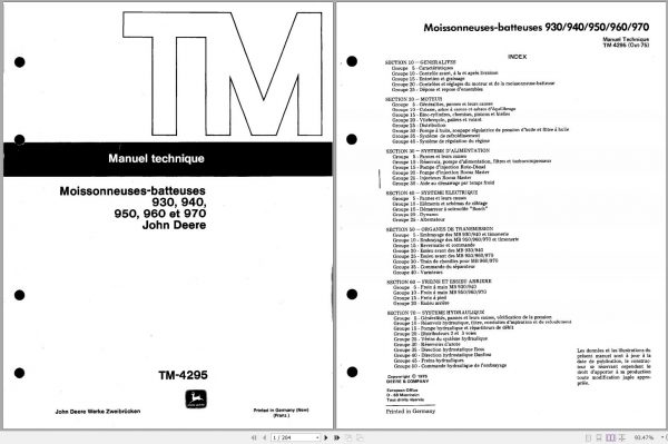 John Deere Combine Harvester 930 940 950 960 970 Technical Manual TM4295 ES 1