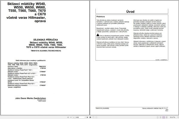 John Deere Combine Harvesters W540 T670 C670 Workshop Manual TM4015168 01.2008 CS 1