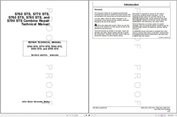 John Deere Combine S760 STS S780 S785 S790 Technical Manual TM153519 04.2019 1
