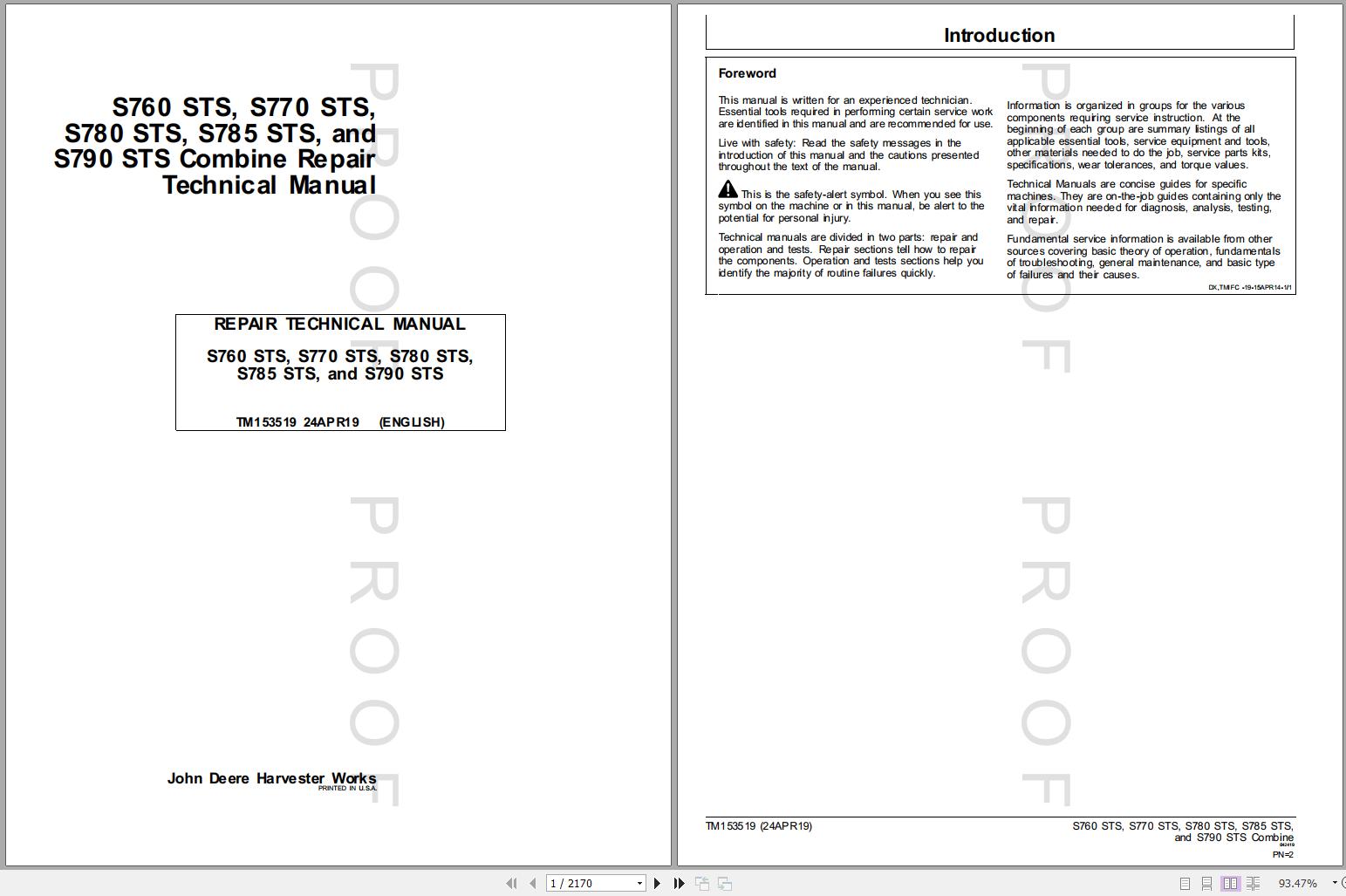 John Deere Combine S760 STS S780 S785 S790 Technical Manual TM153519 04.2019 1