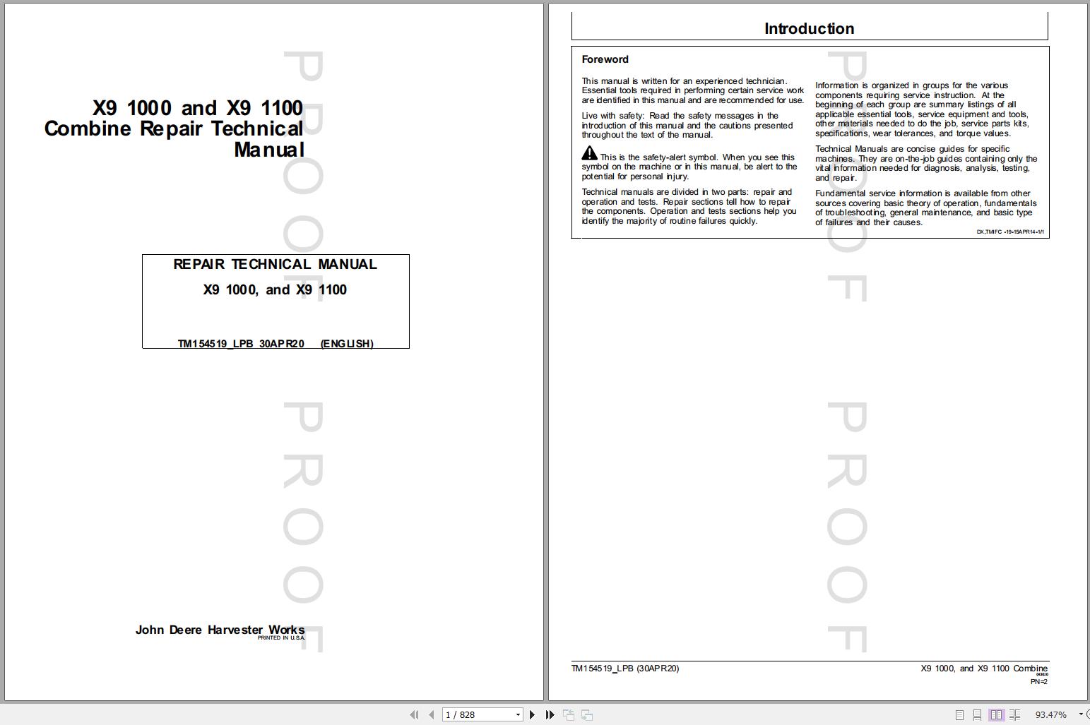John Deere Combine X9 1000 X9 1100 Technical Manual TM154519 LPB 04.2020 1