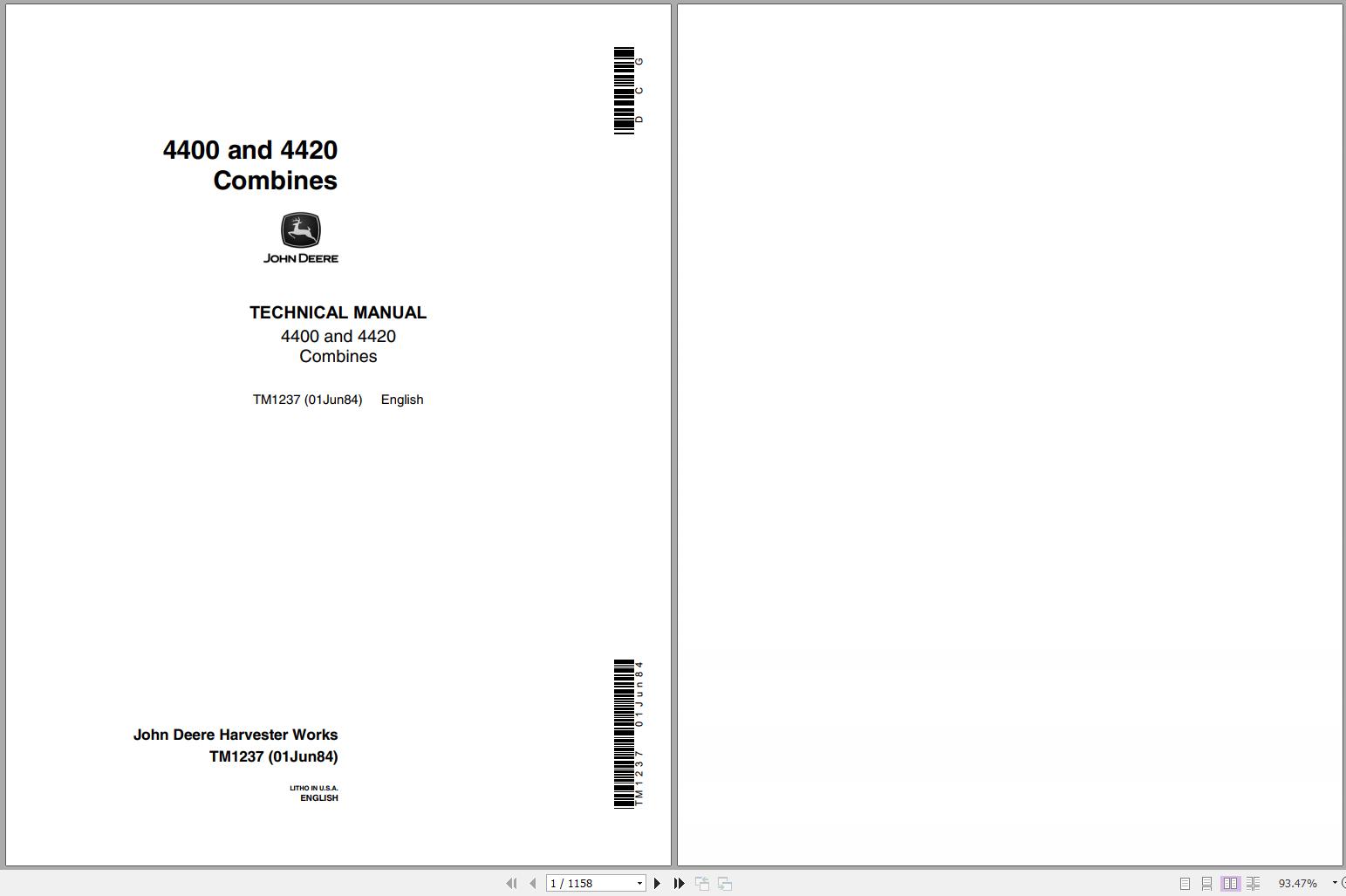 John Deere Combines 4400 4420 Technical Manual TM1237 1