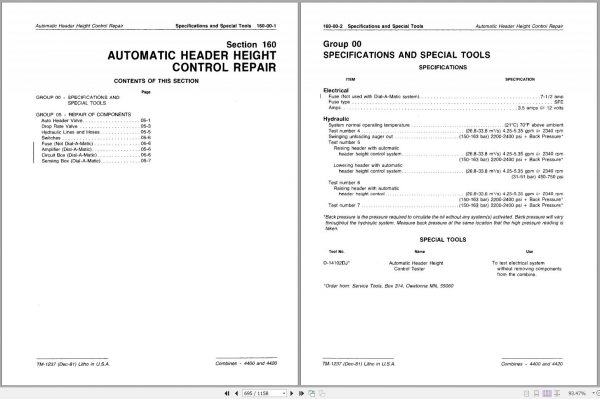 John Deere Combines 4400 4420 Technical Manual TM1237 2