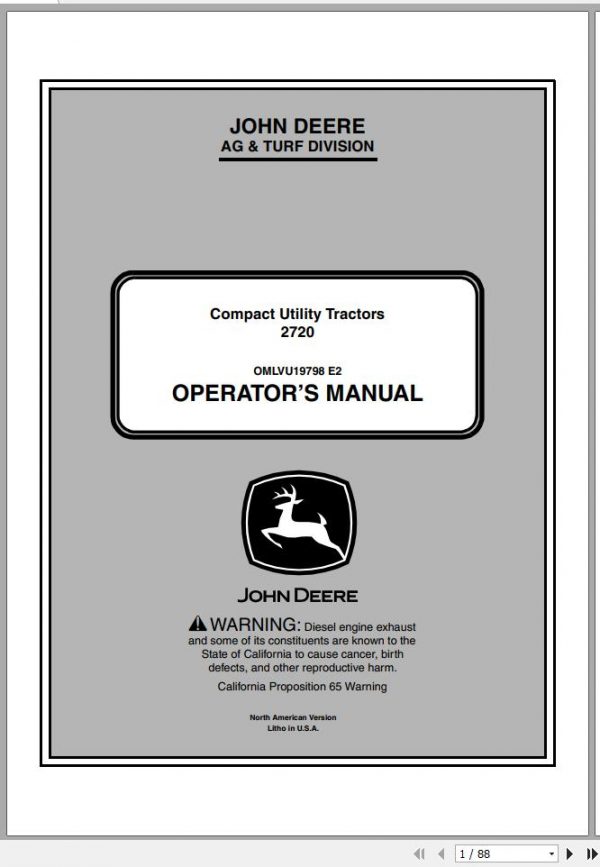 John Deere Compact Utility Tractors 2720 SN 106005 Operators Manual OMLVU19798 E2 2012 1