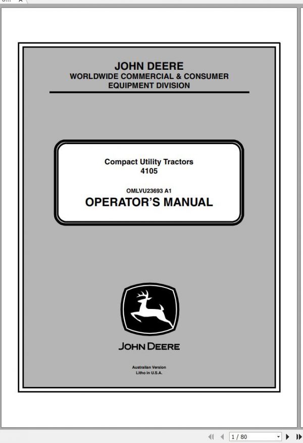 John Deere Compact Utility Tractors 4105 SN 410001 Operators Manual OMLVU23693 A1 2011 1