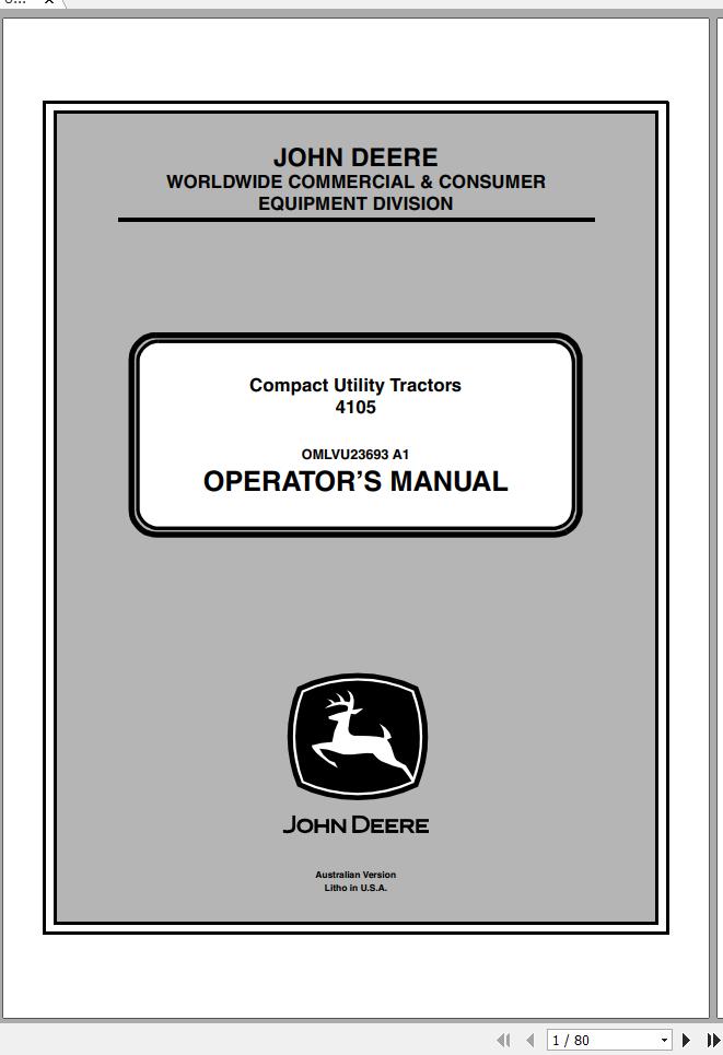 John Deere Compact Utility Tractors 4105 SN 410001 Operators Manual OMLVU23693 A1 2011 1