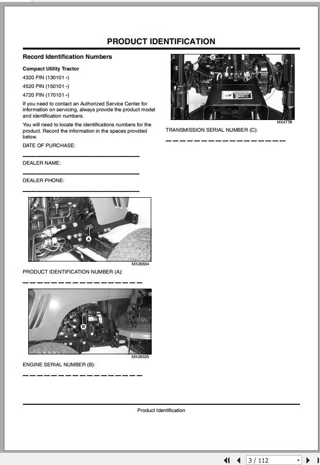 John Deere Compact Utility Tractors 4320 4520 4720 Operators Manual OMLVU19002 J7 2007 1