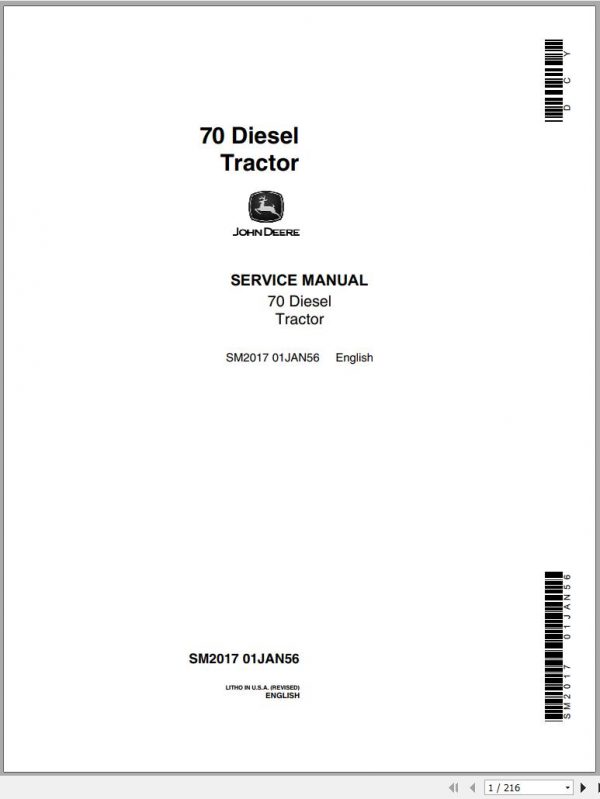 John Deere Diesel Tractor 70 Service Manual SM2017 1