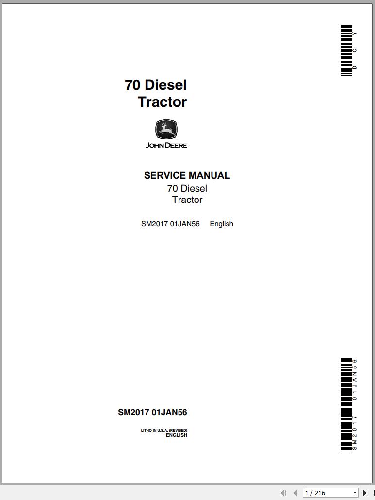 John Deere Diesel Tractor 70 Service Manual SM2017 1