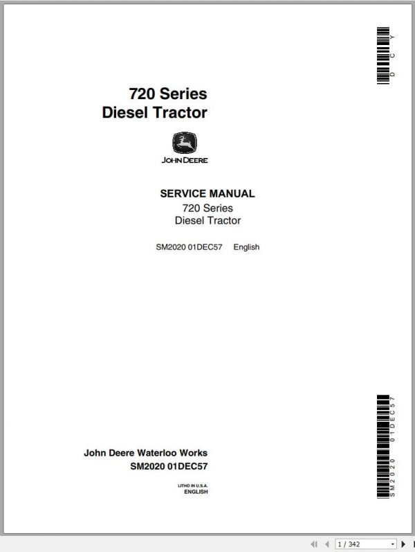 John Deere Diesel Tractor 720 Series Service Manual SM2020 1