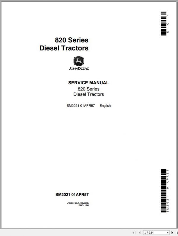 John Deere Diesel Tractor 820 Series Service Manual SM2021 1