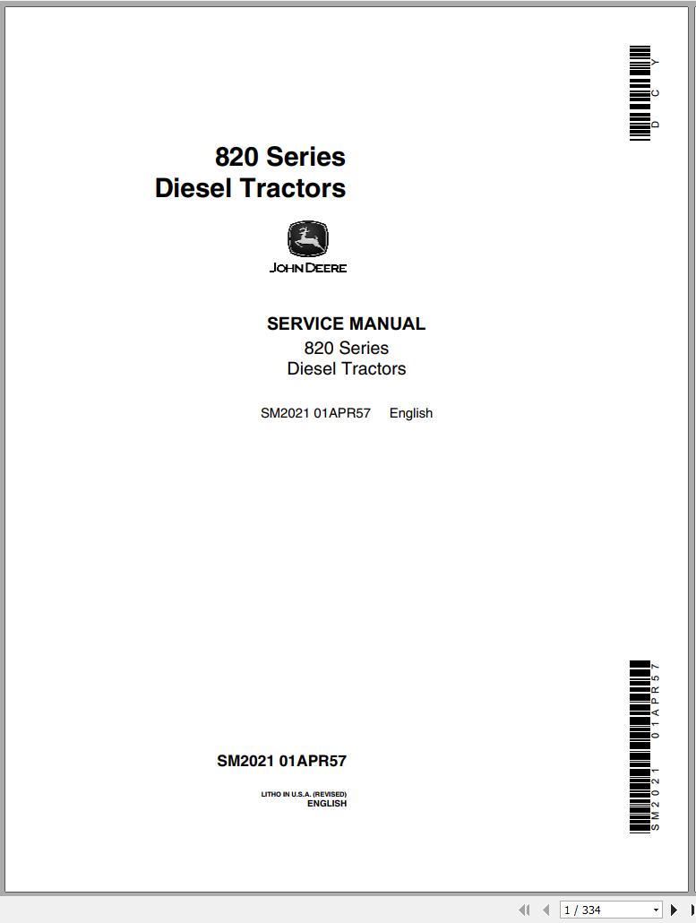 John Deere Diesel Tractor 820 Series Service Manual SM2021 1