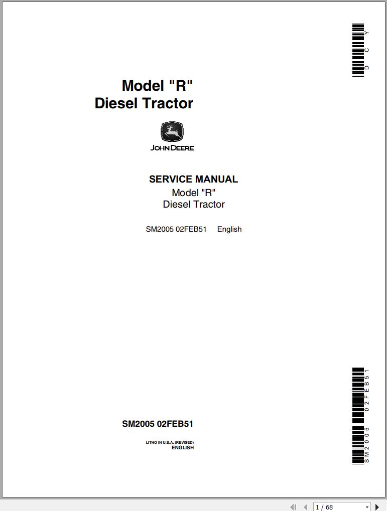 John Deere Diesel Tractor Model R Service Manual SM2005 1